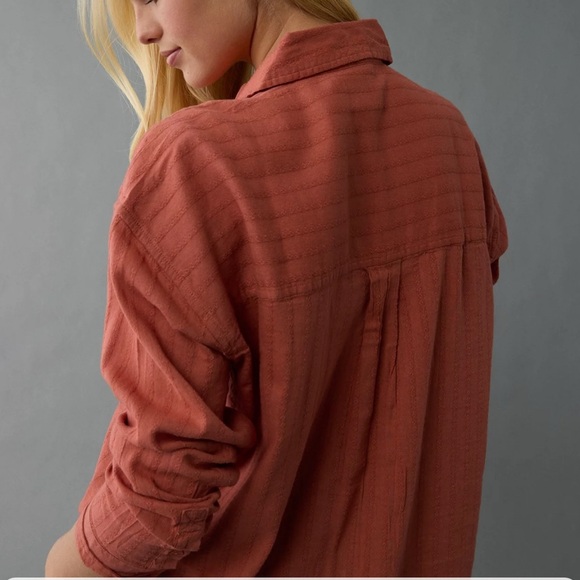 AE American Eagle Women’s Perfect Button-Up Shirt Rust Size S New - Picture 15 of 16